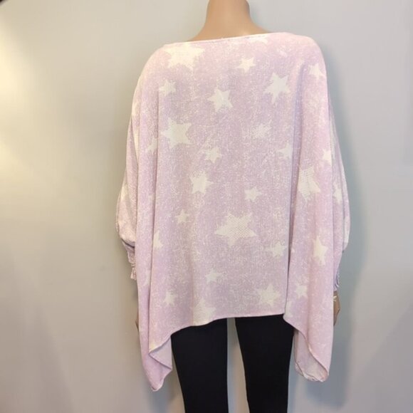 3/$20 ODDY Oversized Star Print Top Long Batwing Sleeve Smocked Cuff Asymmetric - Picture 6 of 13